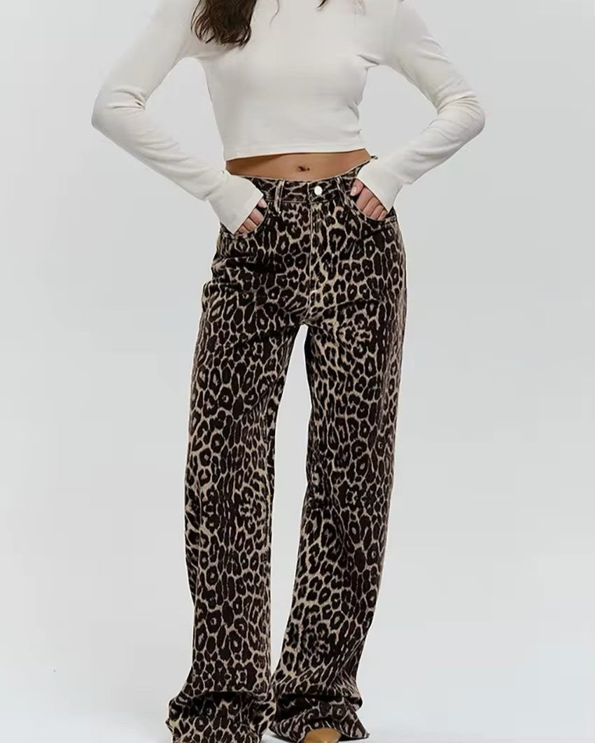 LILLY - Leopard Denim Straight Jeans