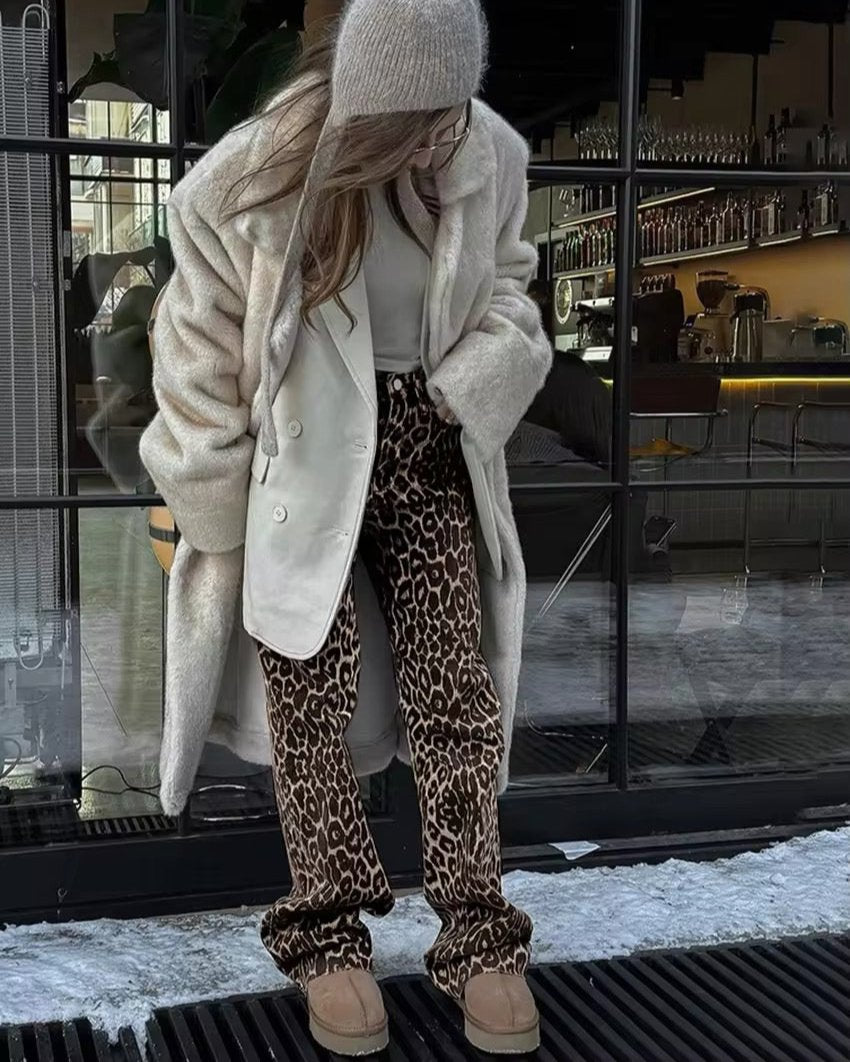 LILLY - Leopard Denim Straight Jeans