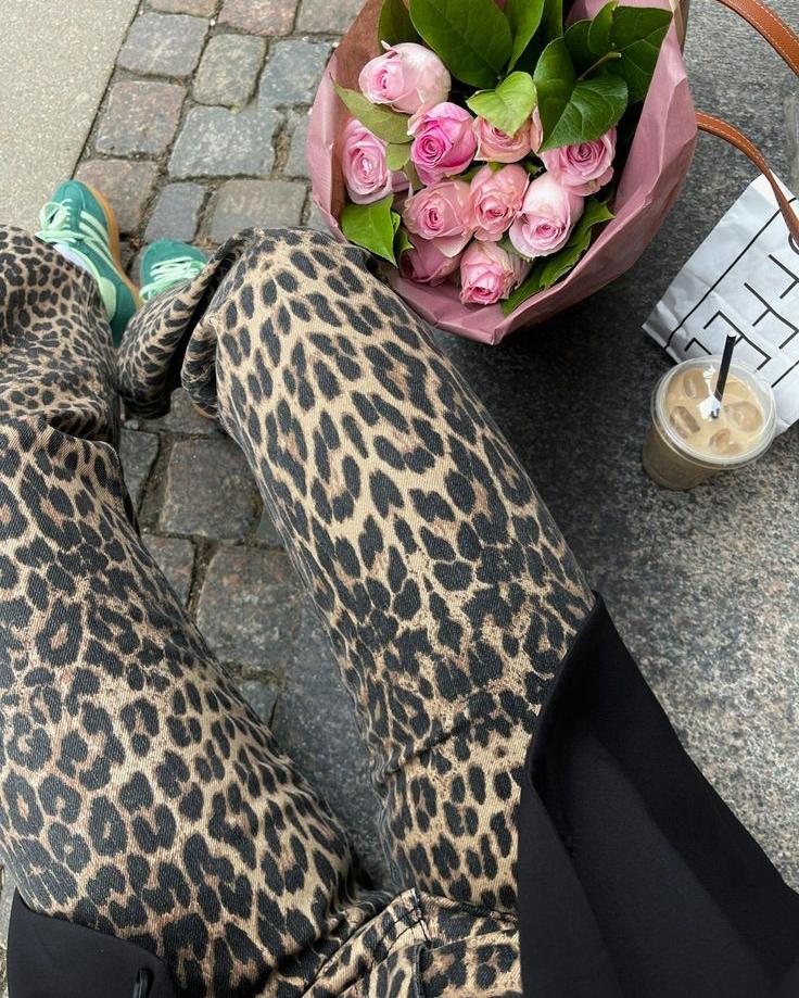LILLY - Leopard Denim Straight Jeans