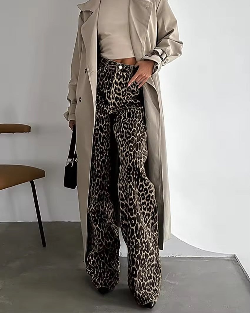 LILLY - Leopard Denim Straight Jeans