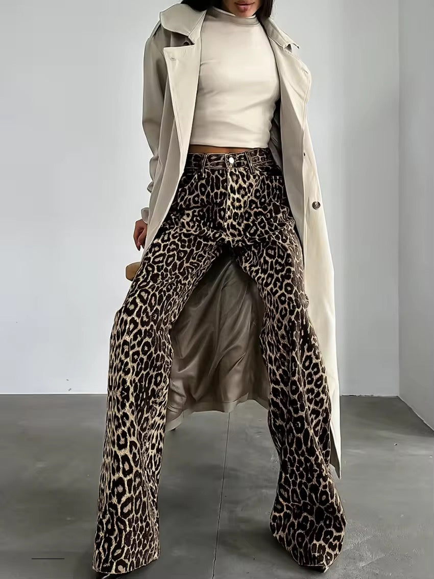 LILLY - Leopard Denim Straight Jeans