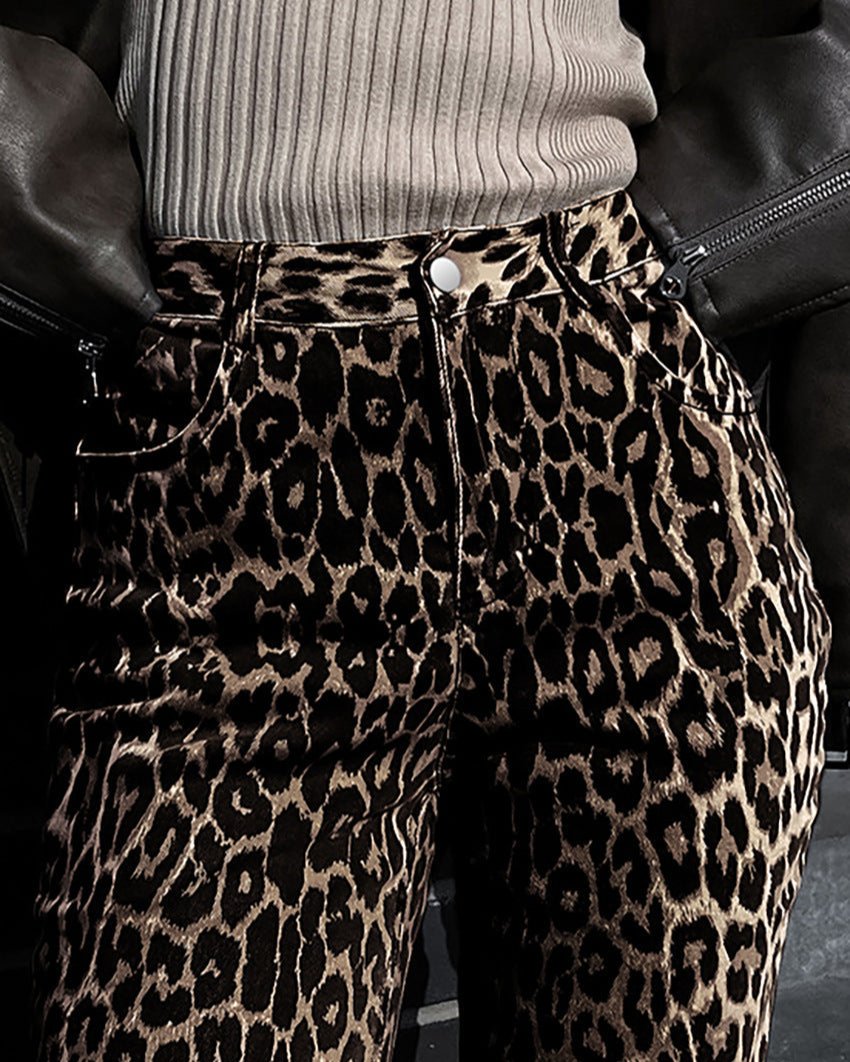 LILLY - Leopard Denim Straight Jeans