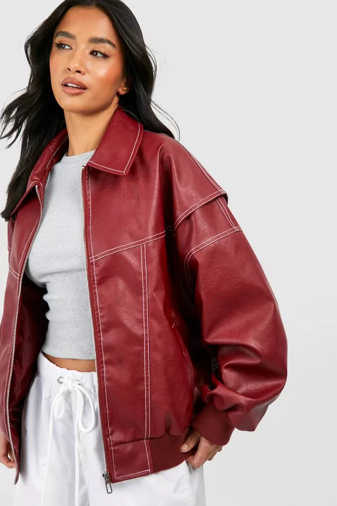 Bella | Leren bomber jas